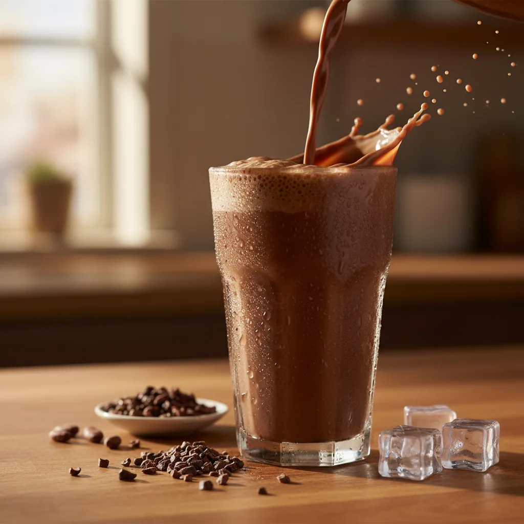 Incredible glass of ice-cold chocolate milk