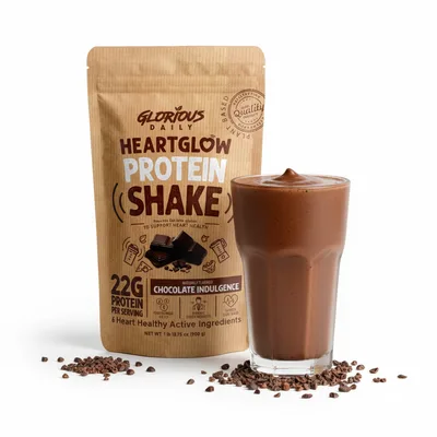HeartGlow shake with pouch and cacao nibs