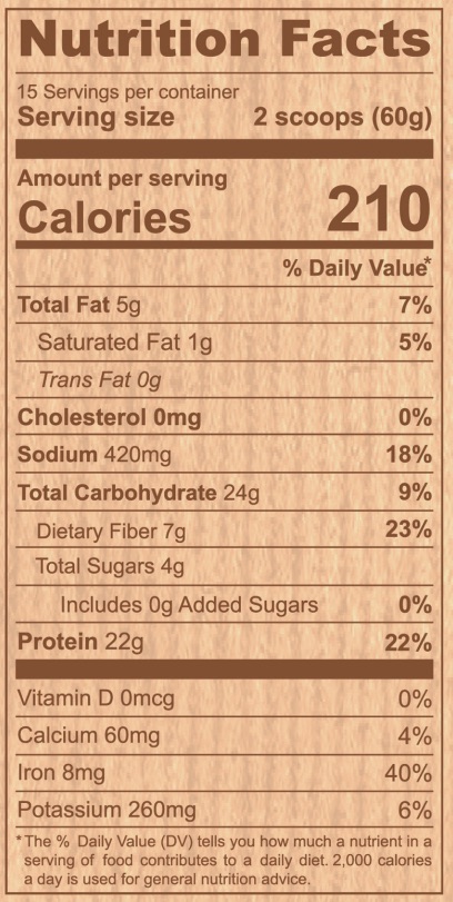 HeartGlow nutrition facts panel