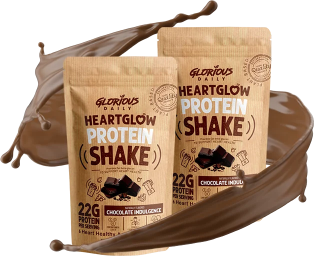 HeartGlow Protein Shake — two pouches with chocolate splash