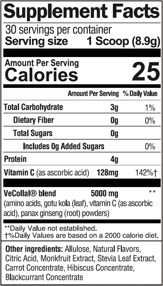 CollaReplen supplement facts panel